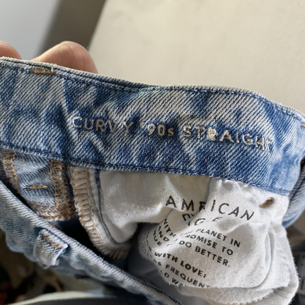 American Eagle Curvy 90s Straight Jeans Womens 0 Light Wash High Rise Distressed - Picture 10 of 15